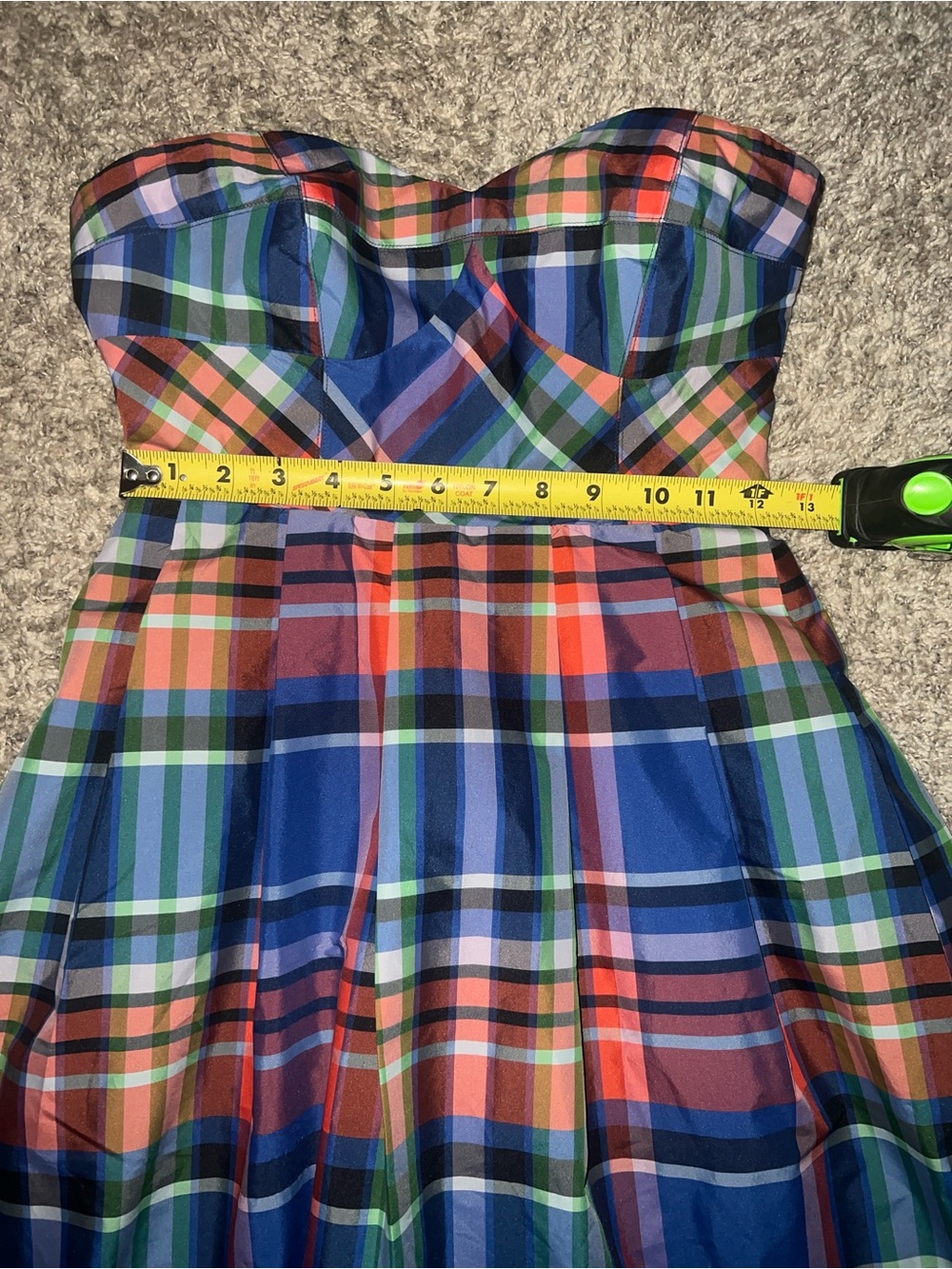 Anthropologie Strapless Plaid Midi Dress in Blue red and Green size 4 - Picture 3 of 8
